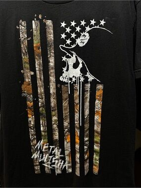 Metal Mulisha Black Tee with White Skull & Camo Flag
